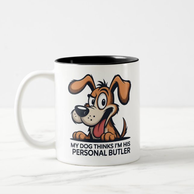 Funny Cartoon Dog Butler Quote Två-Tonad Mugg (Vänster)