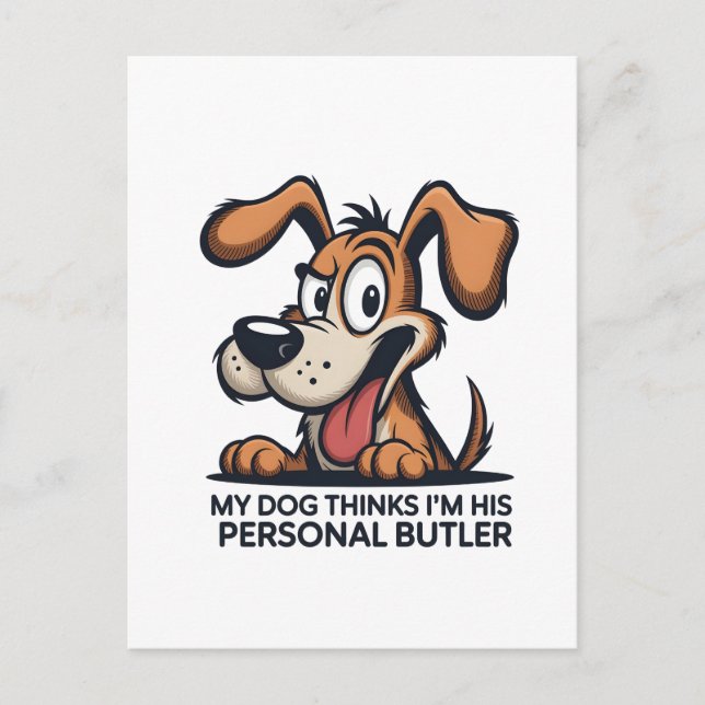 Funny Cartoon Dog Butler Quote Vykort (Framsida)