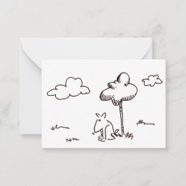 Funny Cartoon Dog Under Tree Drawing Anteckningskort
