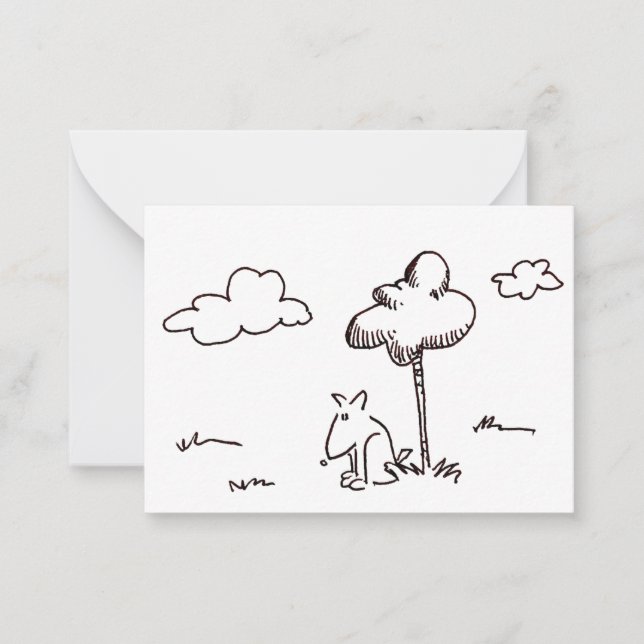 Funny Cartoon Dog Under Tree Drawing Anteckningskort (Framsida)