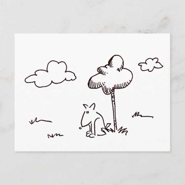 Funny Cartoon Dog Under Tree Drawing Post Card Vykort (Framsida)