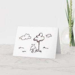 Funny Cartoon Dog Under Tree Line Drawing Card Kort