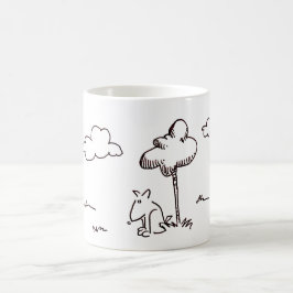 Funny Cartoon Dog Under Tree Line Drawing Kaffemugg