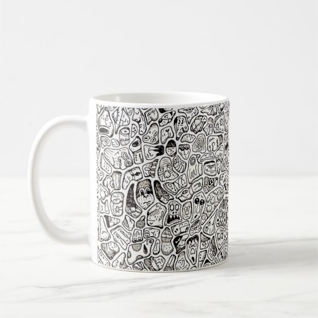 Funny Cartoon Faces Drawing Coffee Mug Kaffemugg (Vänster)