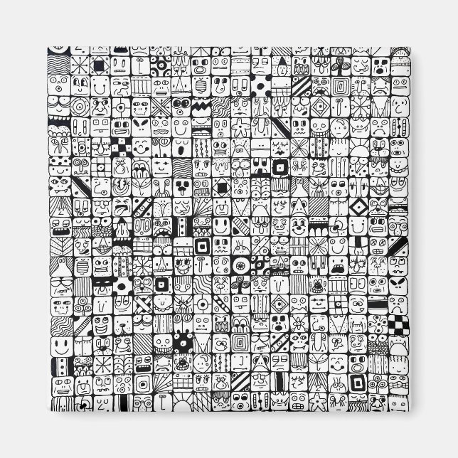 Funny Cartoon Faces Squares Magnet (Framsidan)