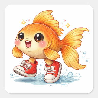 Funny cartoon fish wearing shoes Sticker Fyrkantigt Klistermärke