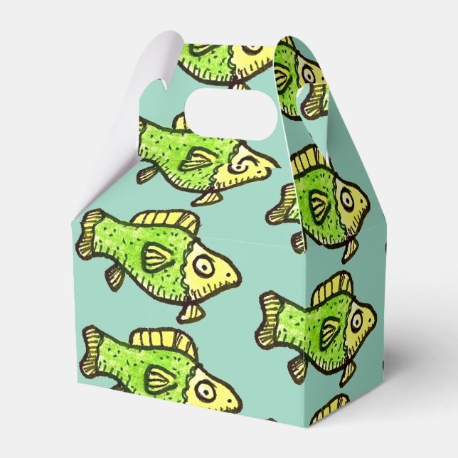 Funny Cartoon Green Fish Drawing Favor Boxes Presentaskar (Framsidan Sidan)