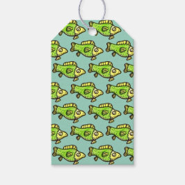Funny Cartoon Green Fish Drawing Presentetikett