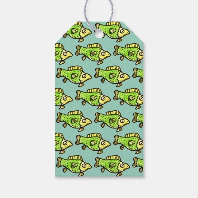 Funny Cartoon Green Fish Drawing Presentetikett (Framsidan)