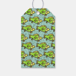 Funny Cartoon Green Fish Drawing Presentetikett