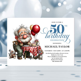 Funny Cartoon Man 50th Party Milestone Invite Inbjudningar