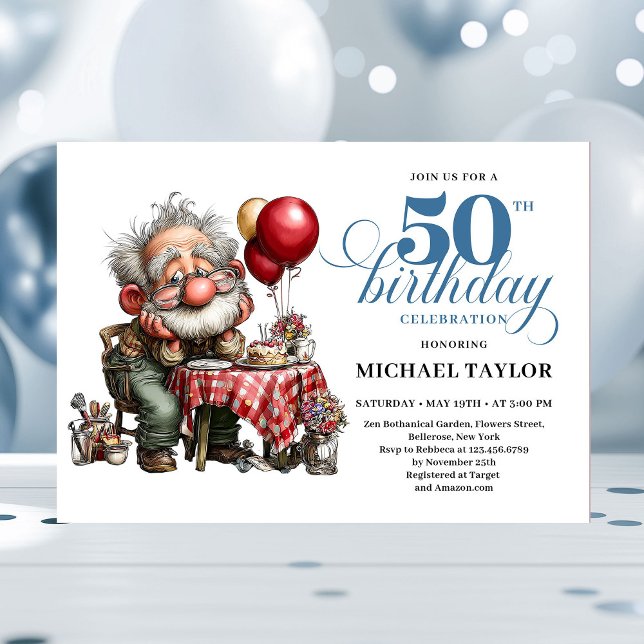 Funny Cartoon Man 50th Party Milestone Invite Inbjudningar (Funny Cartoon Man 50th Party Milestone Invite)