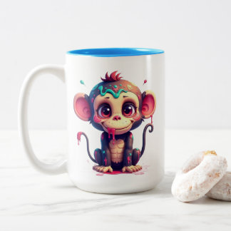 Funny Cartoon Paint Splatter Monkey Mug Två-Tonad Mugg