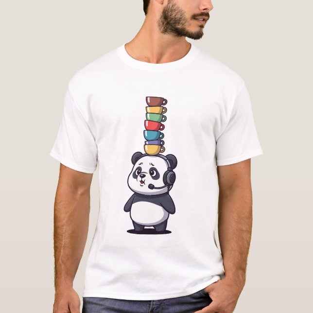 Funny Cartoon Panda Wearing Headset Balancing T Shirt (Framsida)