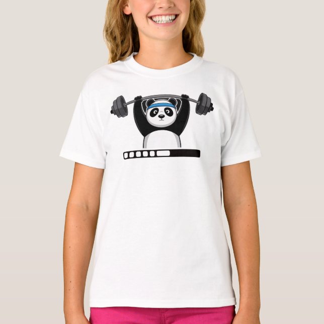 Funny Cartoon Panda Weightlifting with 'Loading' T Shirt (Framsida)