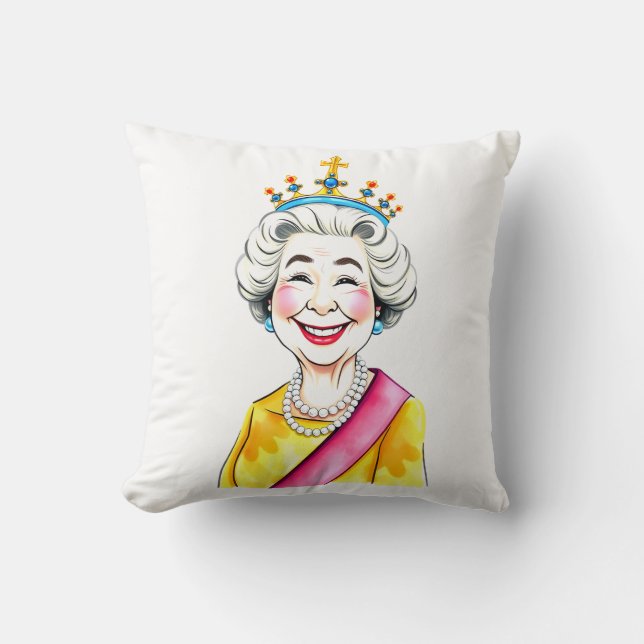 Funny Cartoon Queen Elizabeth II Royal Portrait Kudde (Framsida)