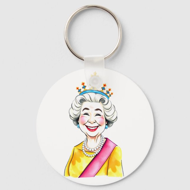 Funny Cartoon Queen Elizabeth II Royal Portrait Nyckelring (Framsida)