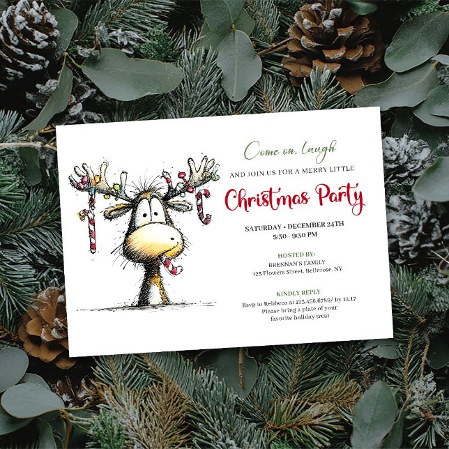 Funny cartoon reindeer Christmas party invitation Inbjudningar (Funny cartoon reindeer Christmas party invitation

)