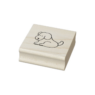 Funny Cartoon Sitting Dog Wood Art Stamp Stämpel
