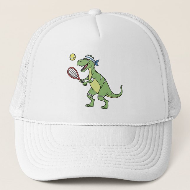  Funny Cartoon T-Rex Playing Tennis Dinosaur Keps (Framsida)