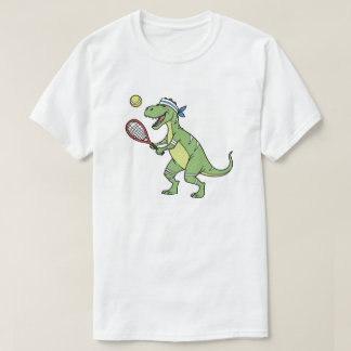  Funny Cartoon T-Rex Playing Tennis Dinosaur T Shirt