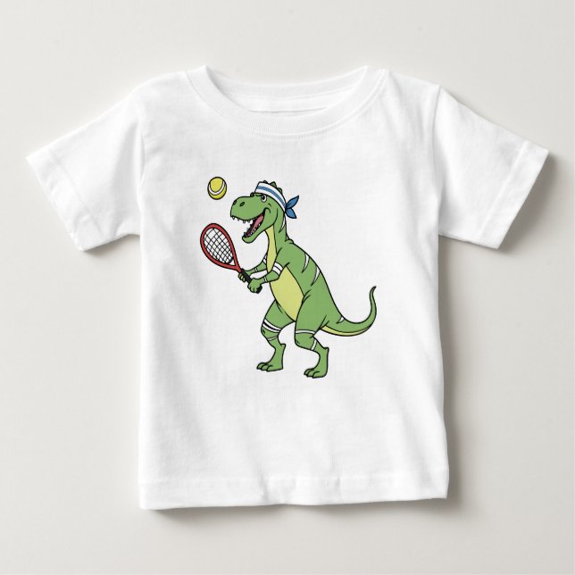  Funny Cartoon T-Rex Playing Tennis Dinosaur T Shirt (Framsida)