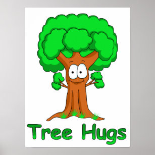 Funny Cartoon Tree Hugs Poster