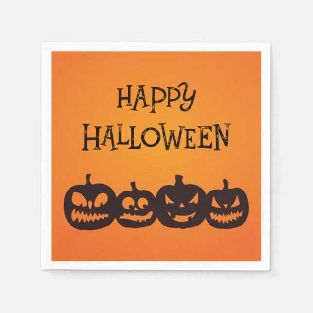 Funny Carved Halloween Pumpkin-kvartetten Pappersservett (Framsidan)