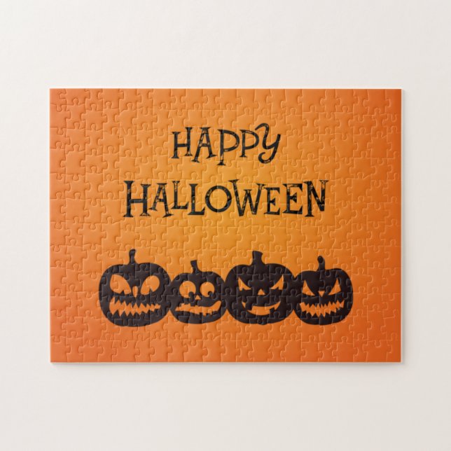 Funny Carved Halloween Pumpkin-kvartetten Pussel (Horisontell)