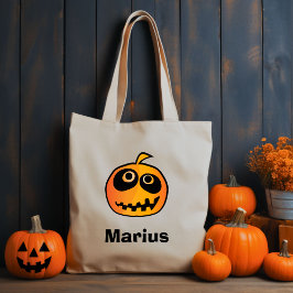 Funny Carved Orange Halloween Pumpkin Ansikte Namn Tygkasse