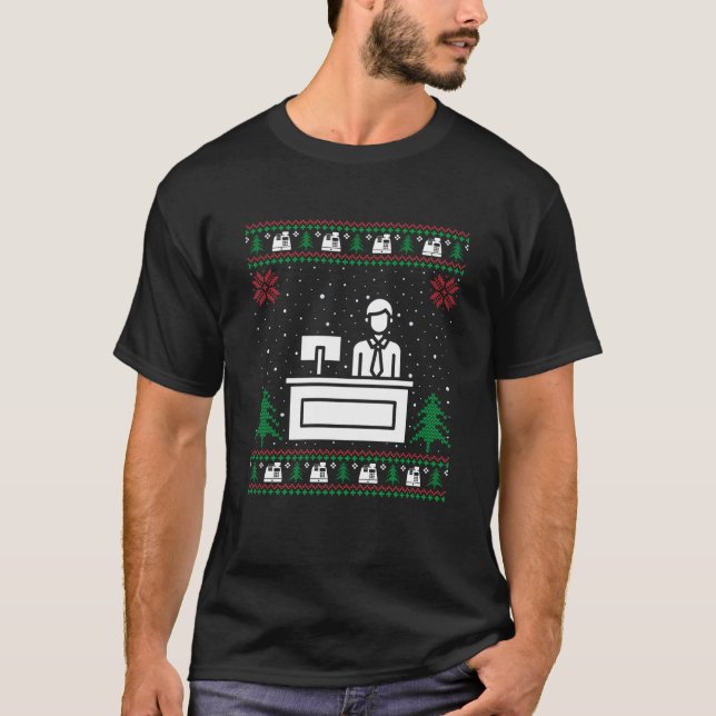 Funny Cashier Santa Hat Ugly jul Sweater Swe T Shirt (Framsida)