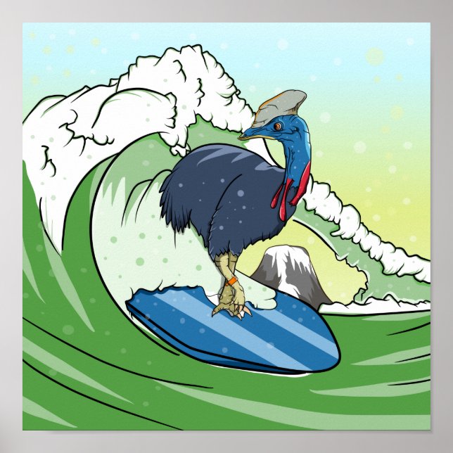 Funny Cassowary Surfing Poster (Framsidan)