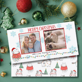 Funny Cat 2 Photo Meowy Christmas Custom  Julkort