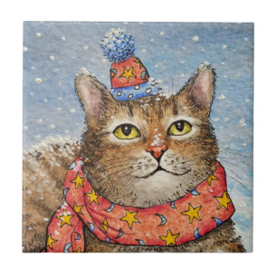 Funny Cat 629 Winter Snö Kakelplatta