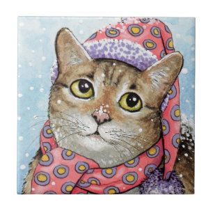 Funny Cat 642 Winter Snö Kakelplatta