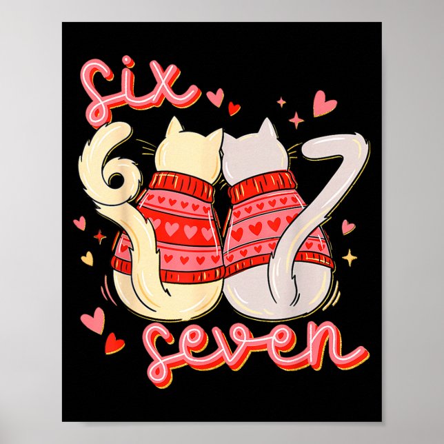 Funny Cat 67 Meme Six Seven Gen Alpha Slang Valent Poster (Framsidan)