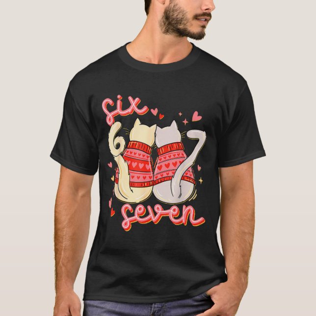 Funny Cat 67 Meme Six Seven Gen Alpha Slang Valent T Shirt (Framsida)