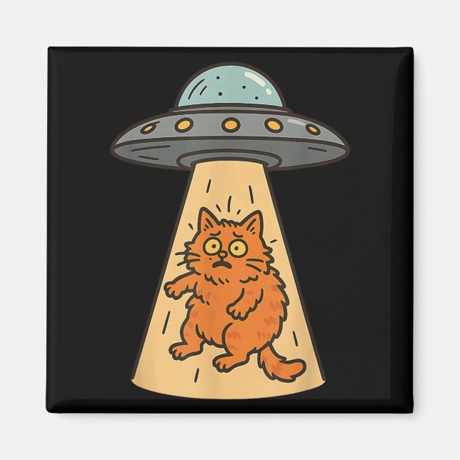 Funny Cat Alien Abduction Ufo Spaceship Kattunge S Magnet (Framsidan)