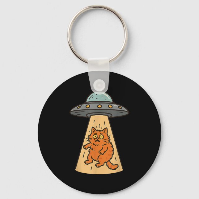 Funny Cat Alien Abduction Ufo Spaceship Kattunge S Nyckelring (Framsida)