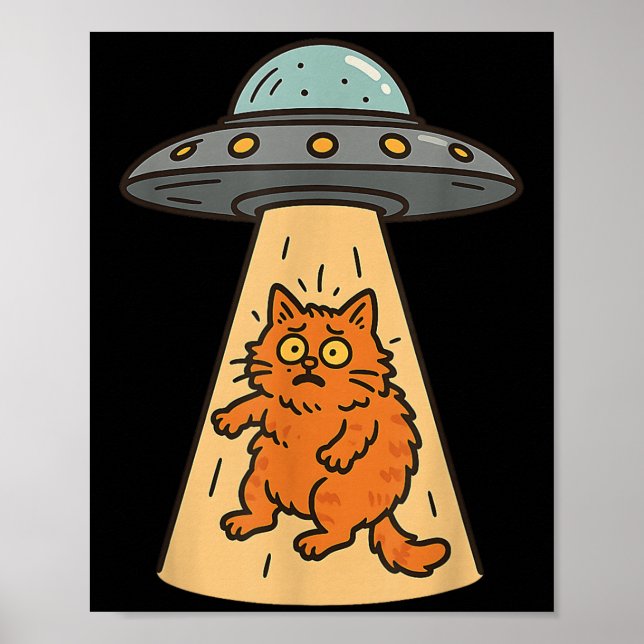 Funny Cat Alien Abduction Ufo Spaceship Kattunge S Poster (Framsidan)