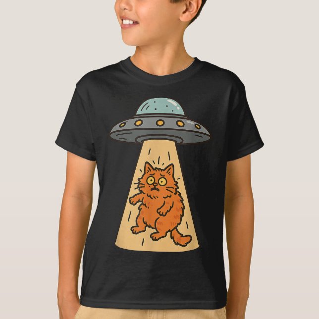 Funny Cat Alien Abduction Ufo Spaceship Kattunge S T Shirt (Framsida)
