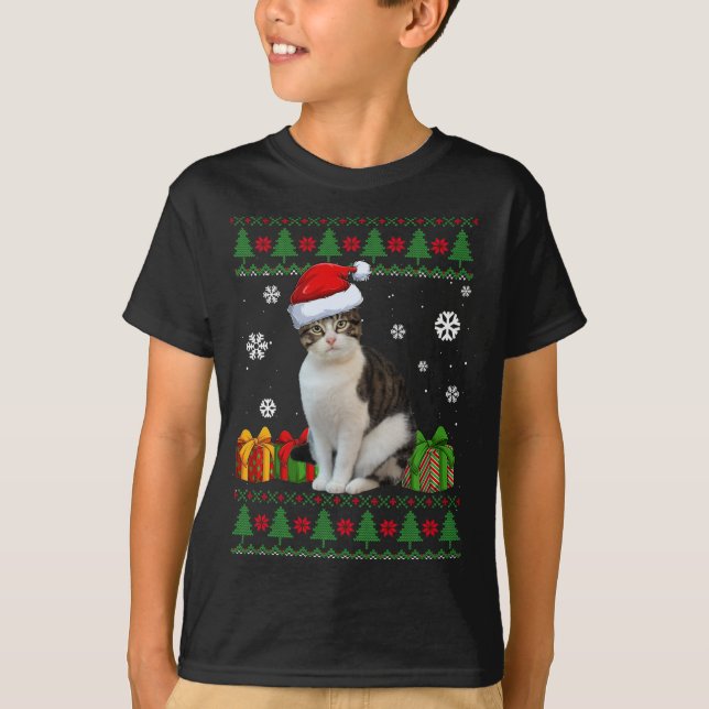 Funny Cat-älskare Cute Cat Santa Hat Ugly God jul T Shirt (Framsida)