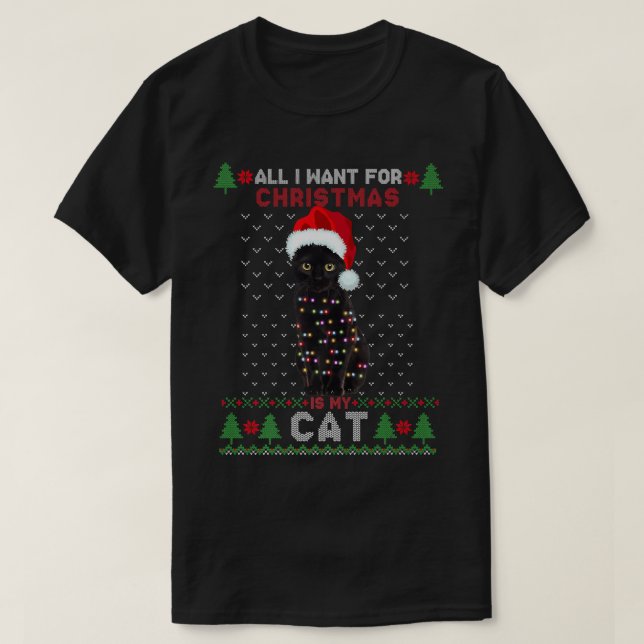 Funny Cat-älskare Cute Cat Santa Hat Ugly God jul T Shirt (Design framsida)