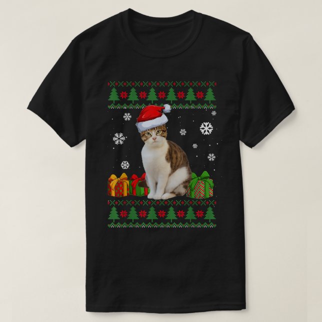 Funny Cat-älskare Cute Cat Santa Hat Ugly God jul T Shirt (Design framsida)