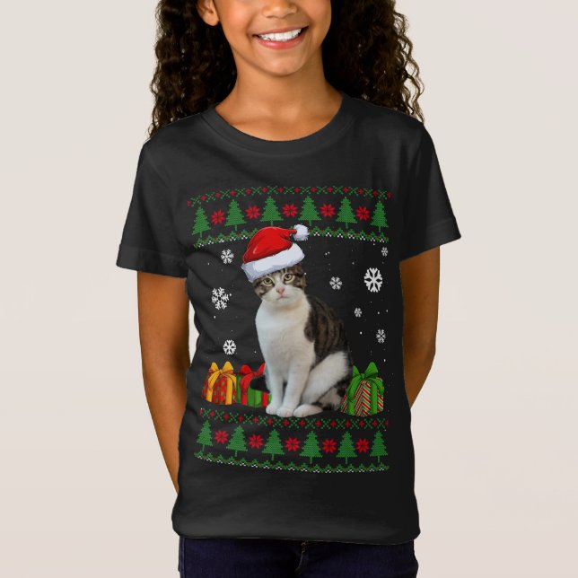 Funny Cat-älskare Cute Cat Santa Hat Ugly God jul T Shirt (Framsida)