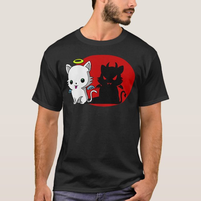 Funny Cat Angel Outside Devil Inside Comic Shirt T Shirt (Framsida)
