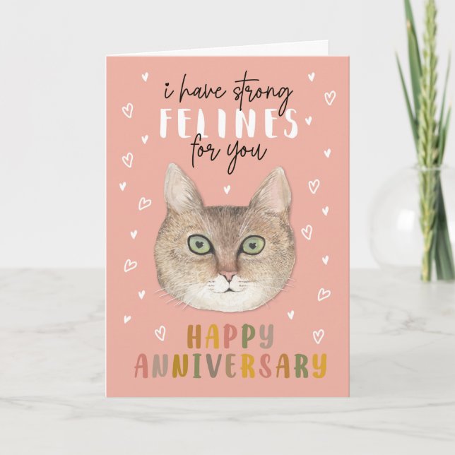 Funny Cat Anniversary Card Strong Felines For You Kort (Framsida)