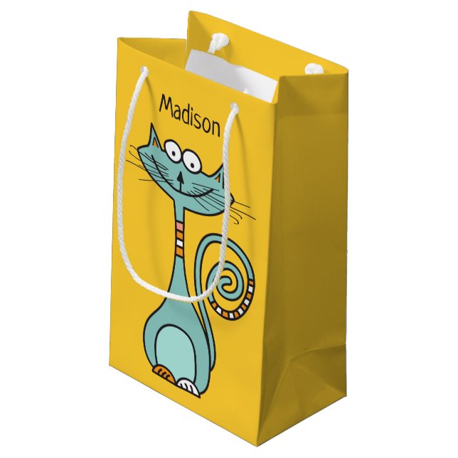 Funny Cat-anpassad namn och färg-presentpåsar (Baksidan Vinklad)