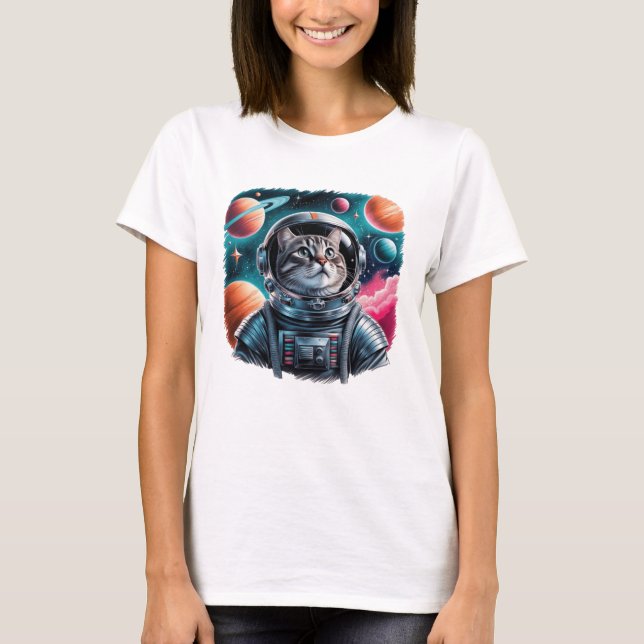 Funny Cat Astronaut In Space T Shirt (Framsida)