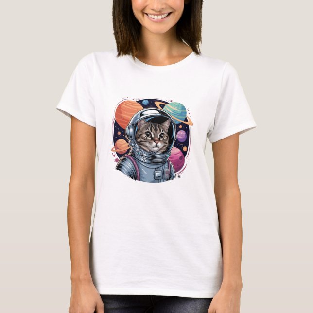 Funny Cat Astronaut In Space T Shirt (Framsida)